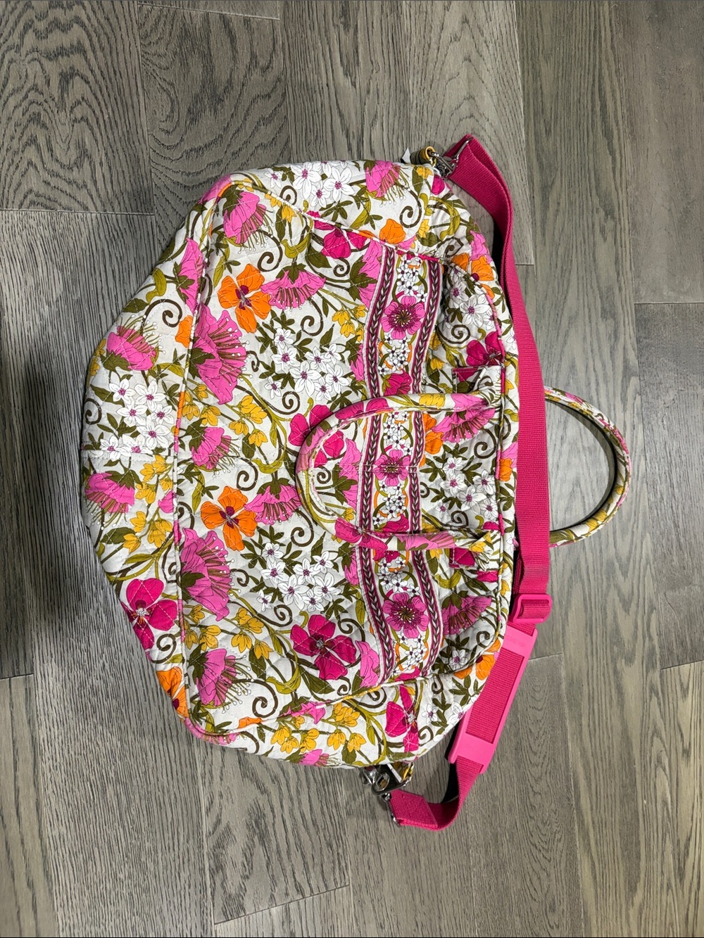 Vera Bradley Pink Orange Floral Quilted Duffel